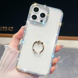 iPhone 16 Pro CrystalGlow Hybrid Cover med Ringholder - Hvid