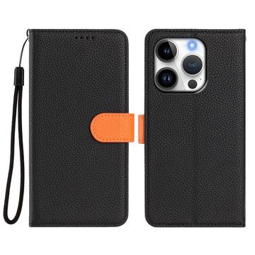 iPhone 16 Pro aftageligt pungetui med MagSafe, RFID-beskyttelse og håndrem - sort / orange
