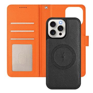 iPhone 16 Pro aftageligt pungetui med MagSafe, RFID-beskyttelse og håndrem - sort / orange