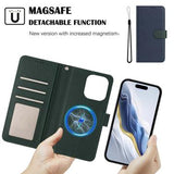 iPhone 16 Pro aftageligt pungetui med MagSafe, RFID-beskyttelse og håndrem - blå / grøn