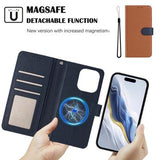 iPhone 16 Pro aftageligt pungetui med MagSafe, RFID-beskyttelse og håndrem - brun / blå