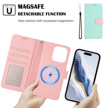 iPhone 16 Pro aftageligt pungetui med MagSafe, RFID-beskyttelse og håndrem - Mynte / Pink