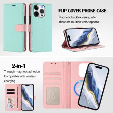 iPhone 16 Pro aftageligt pungetui med MagSafe, RFID-beskyttelse og håndrem - Mynte / Pink