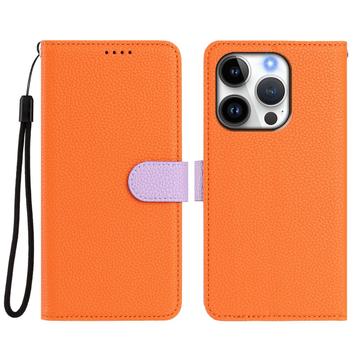 iPhone 16 Pro aftageligt pungetui med MagSafe, RFID-beskyttelse og håndrem - orange / lilla