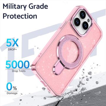 iPhone 16 Pro Glitter Hybrid Cover med Kickstand - MagSafe-kompatibel - Pink