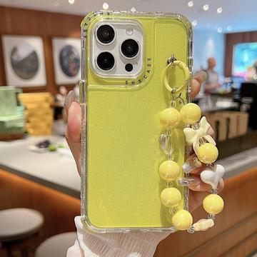 iPhone 16 Pro Glitter stødsikkert hybrid cover med håndledsrem - gul