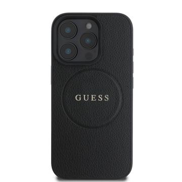 iPhone 16 Pro Guess Grained Classic Logo Hybrid Cover - MagSafe-kompatibel - Sort