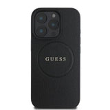 iPhone 16 Pro Guess Grained Classic Logo Hybrid Cover - MagSafe-kompatibel - Sort