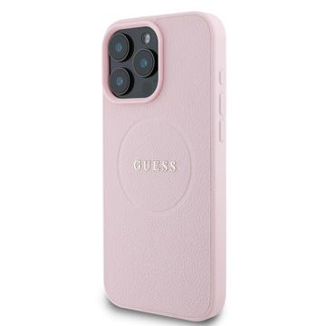 iPhone 16 Pro Guess Grained Classic Logo Hybrid Cover - MagSafe-kompatibel - Pink