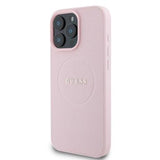 iPhone 16 Pro Guess Grained Classic Logo Hybrid Cover - MagSafe-kompatibel - Pink