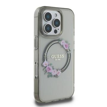 iPhone 16 Pro Guess IML Flowers Wreath Cover - MagSafe-kompatibel - sort