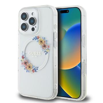 iPhone 16 Pro Guess IML Flowers Wreath Cover - MagSafe-kompatibel - gennemsigtig