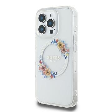 iPhone 16 Pro Guess IML Flowers Wreath Cover - MagSafe-kompatibel - gennemsigtig