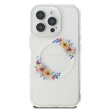 iPhone 16 Pro Guess IML Flowers Wreath Cover - MagSafe-kompatibel - gennemsigtig
