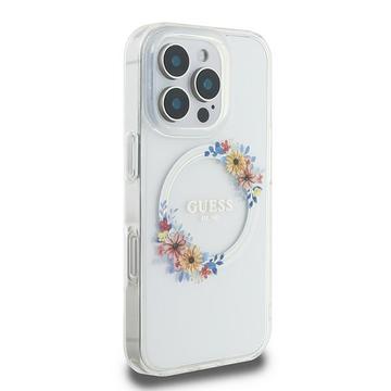 iPhone 16 Pro Guess IML Flowers Wreath Cover - MagSafe-kompatibel - gennemsigtig