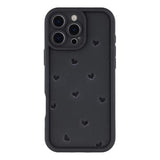 iPhone 16 Pro stødsikkert TPU-cover med hjertemønster og forhøjede kanter - sort