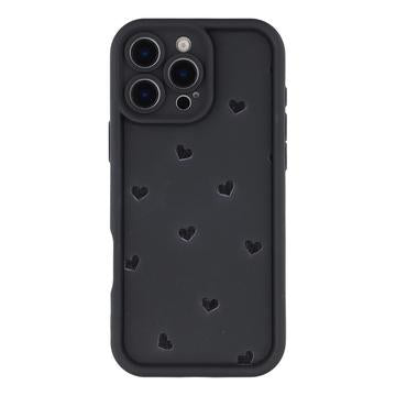 iPhone 16 Pro stødsikkert TPU-cover med hjertemønster og forhøjede kanter - sort