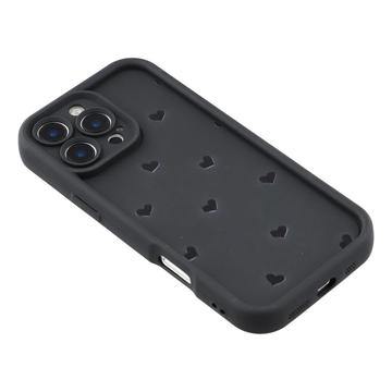 iPhone 16 Pro stødsikkert TPU-cover med hjertemønster og forhøjede kanter - sort