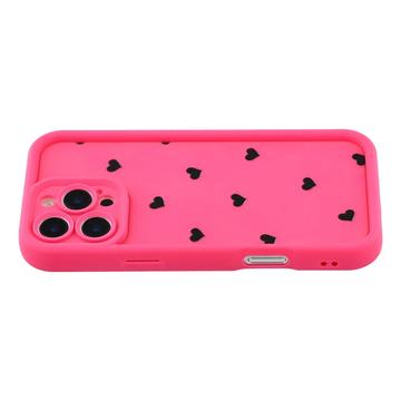 iPhone 16 Pro stødsikkert TPU-cover med hjertemønster og forhøjede kanter - Hot Pink