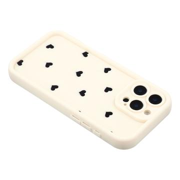 iPhone 16 Pro stødsikkert TPU-cover med hjertemønster og forhøjede kanter - hvid