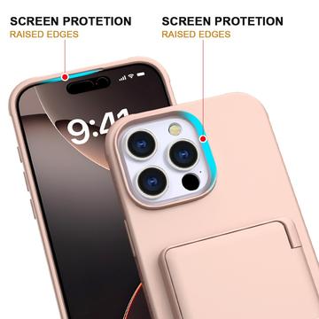 iPhone 16 Pro Hybrid Cover med Spejl og Kortholder - Pink