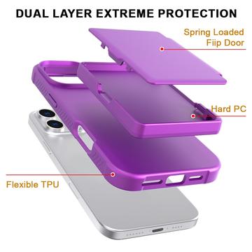 iPhone 16 Pro Hybrid Cover med Spejl og Kortholder - Lilla