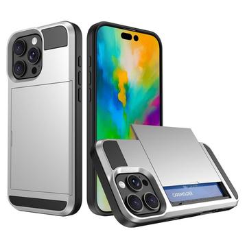 iPhone 16 Pro Hybrid Cover med Glidekortholder - Sølv