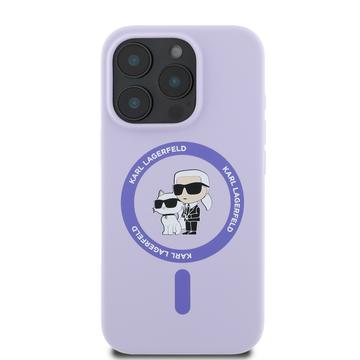 iPhone 16 Pro Karl Lagerfeld Karl and Choupette MagSafe cover i flydende silikone - Lilla