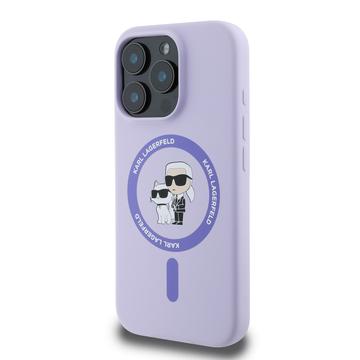 iPhone 16 Pro Karl Lagerfeld Karl and Choupette MagSafe cover i flydende silikone - Lilla