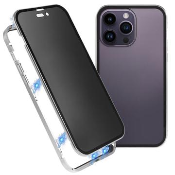 iPhone 16 Pro Magnetisk Cover med Hærdet Glas - Privatliv - Sølv