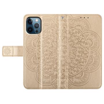 iPhone 16 Pro Mandala Series Etui med Pung - Guld