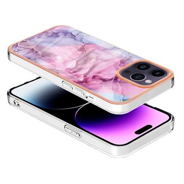 iPhone 16 Pro Marmormønster Galvaniseret IMD TPU Cover - Blå / Pink