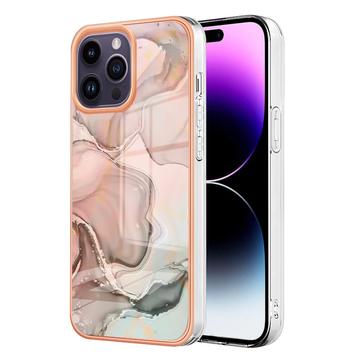 iPhone 16 Pro Marmormønster Galvaniseret IMD TPU Cover - Pink