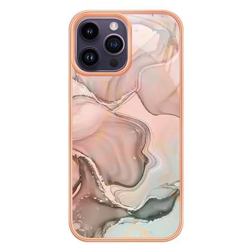 iPhone 16 Pro Marmormønster Galvaniseret IMD TPU Cover - Pink