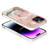 iPhone 16 Pro Marmormønster Galvaniseret IMD TPU Cover - Pink