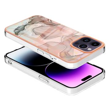iPhone 16 Pro Marmormønster Galvaniseret IMD TPU Cover - Pink