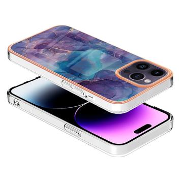 iPhone 16 Pro Marmormønster Galvaniseret IMD TPU Cover - Lilla
