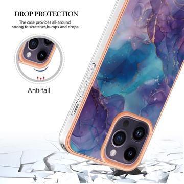 iPhone 16 Pro Marmormønster Galvaniseret IMD TPU Cover - Lilla