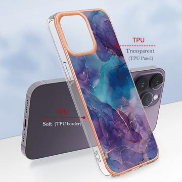 iPhone 16 Pro Marmormønster Galvaniseret IMD TPU Cover - Lilla