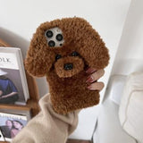 iPhone 16 Pro Max bedårende bamse-hundeformet plysetui - brun