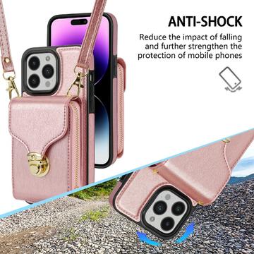 iPhone 16 Pro Max Alt-i-et cover med pung og rem - Rødguld