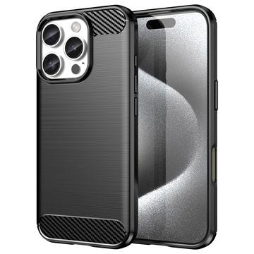 iPhone 16 Pro Max Børstet TPU Cover - Karbonfiber - Sort