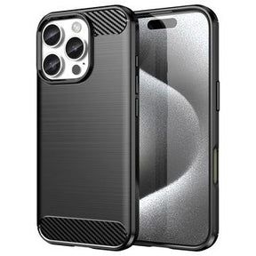 iPhone 16 Pro Max Børstet TPU Cover - Karbonfiber - Sort
