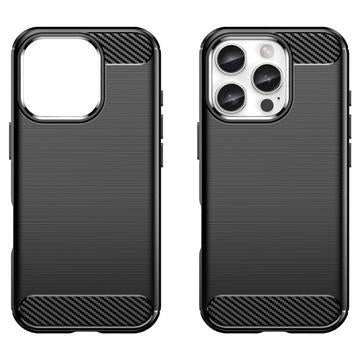 iPhone 16 Pro Max Børstet TPU Cover - Karbonfiber - Sort