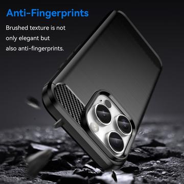 iPhone 16 Pro Max Børstet TPU Cover - Karbonfiber - Sort
