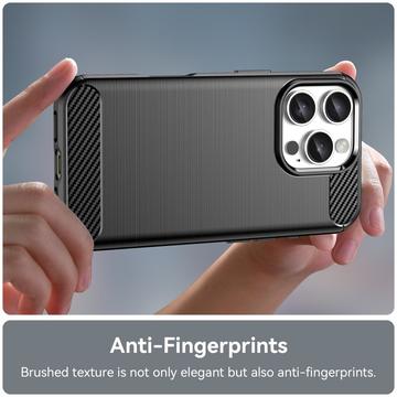 iPhone 16 Pro Max Børstet TPU Cover - Karbonfiber - Sort