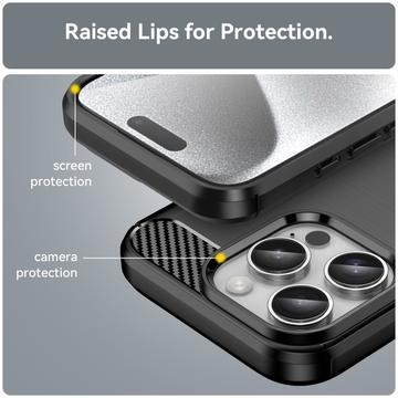 iPhone 16 Pro Max Børstet TPU Cover - Karbonfiber - Sort
