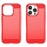 iPhone 16 Pro Max Børstet TPU Cover - Karbonfiber - Rød