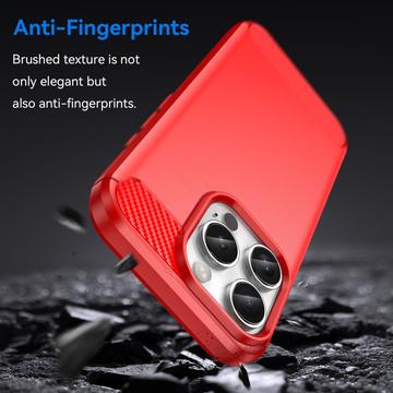 iPhone 16 Pro Max Børstet TPU Cover - Karbonfiber - Rød