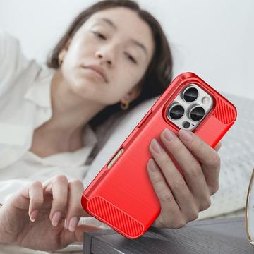 iPhone 16 Pro Max Børstet TPU Cover - Karbonfiber - Rød